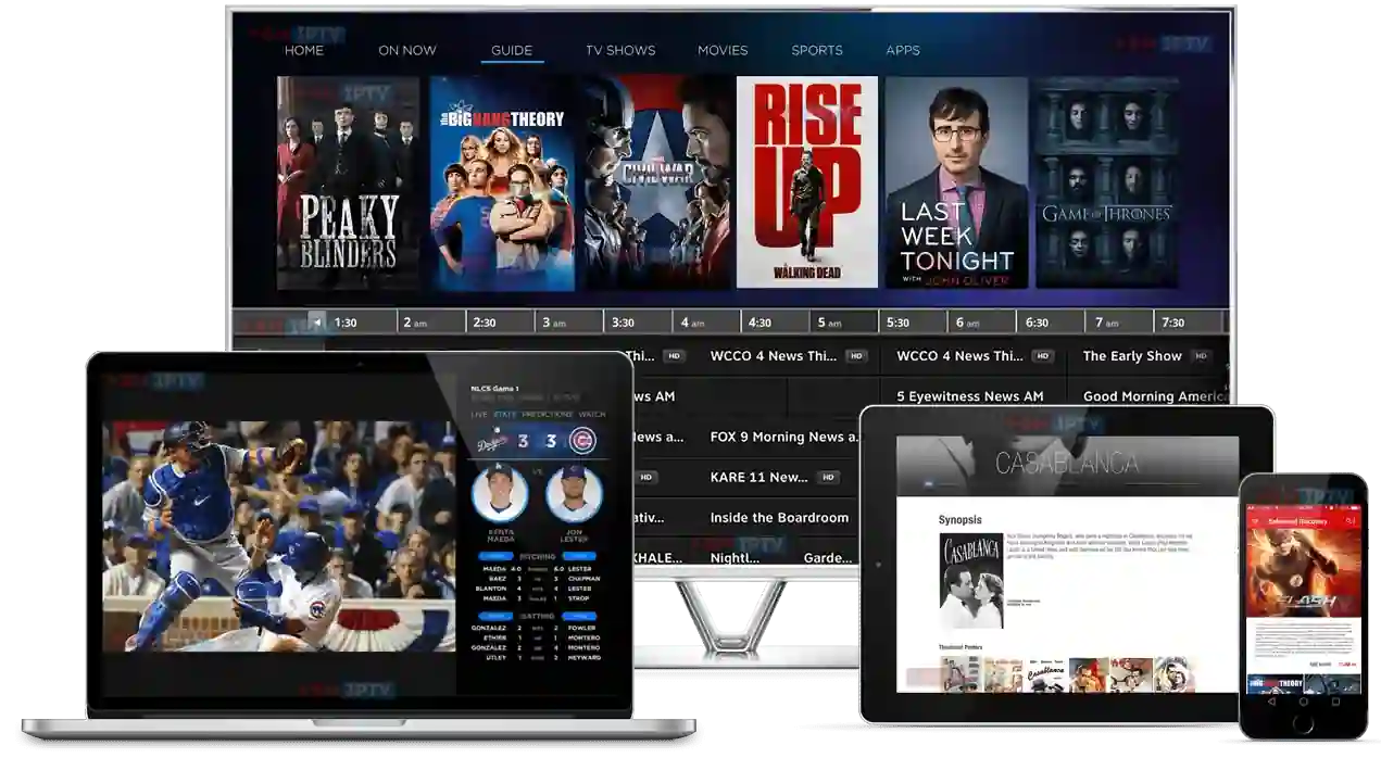 Image illustrant la compatibilité de divers appareils, y compris smartphones, tablettes et ordinateurs, en lien avec IPTV FR et le site www.iptv-fr.fr.